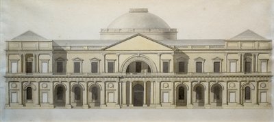 Ontwerp voor de Royal Exchange-gebouw in Dublin, ca. 1769 (pen en inkt met gekleurde was op papier) door Thomas Sandby